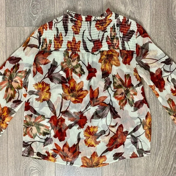 Zara Women’s Blouse Fall Leaf Ruffle Long Sleeve Peasant Flutter Sleeve Sheer M - Picture 14 of 16